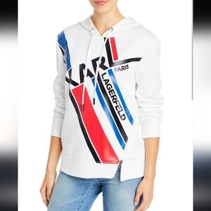 Karl Lagerfeld Graphic Stripe Logo Hoodie In Soft White Size M NWOT